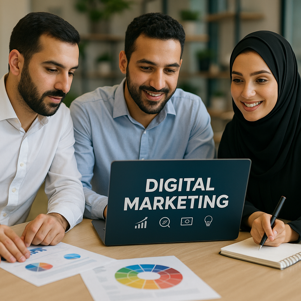 A professional team in Doha working on digital marketing strategies.