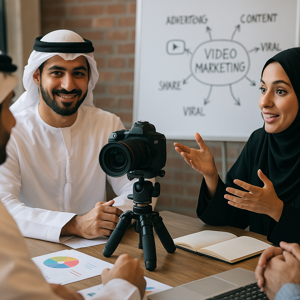 A creative video advertising meeting in the GCC with a dynamic team.