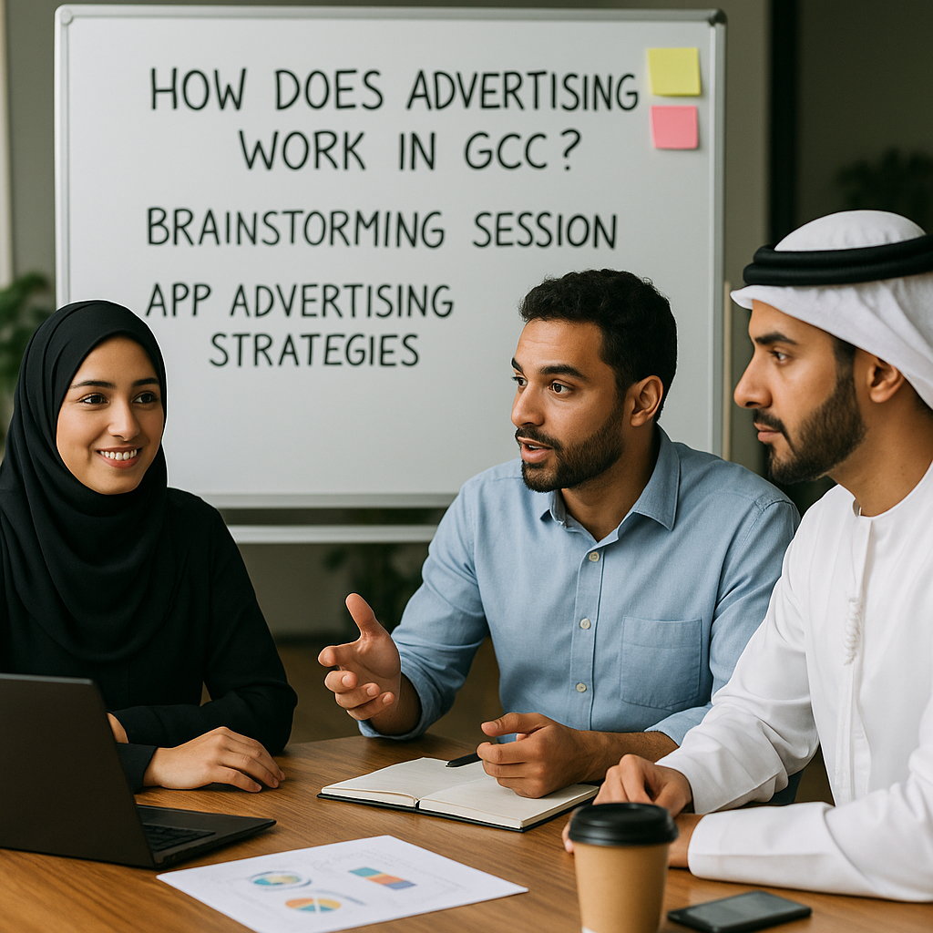 A brainstorming session for app advertising strategies in the GCC.
