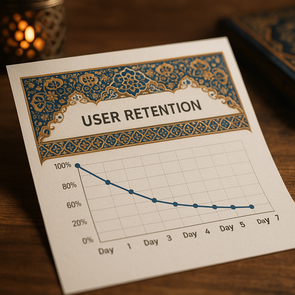 User retention graph with Middle Eastern design elements.