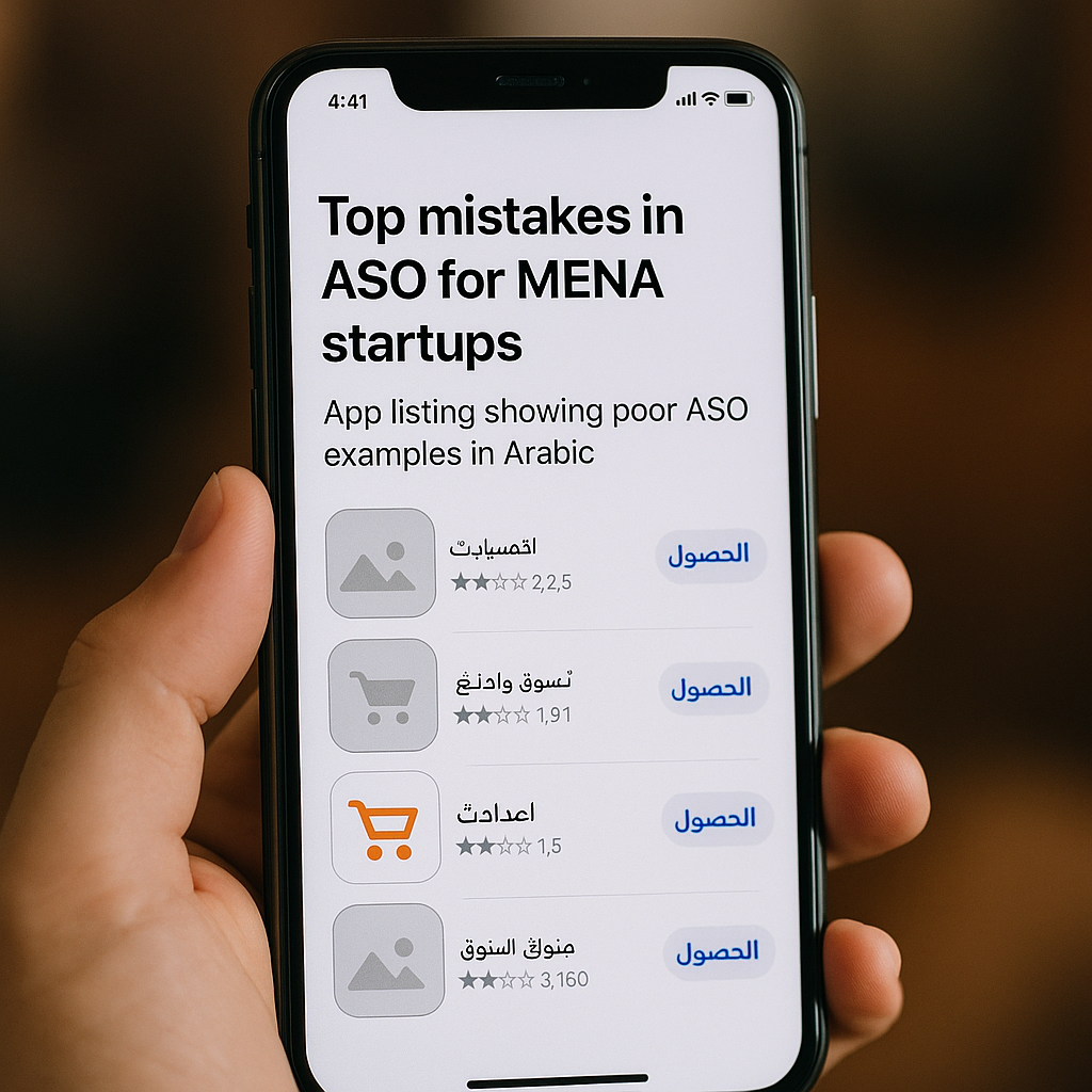 App listing showing poor ASO examples in Arabic.
