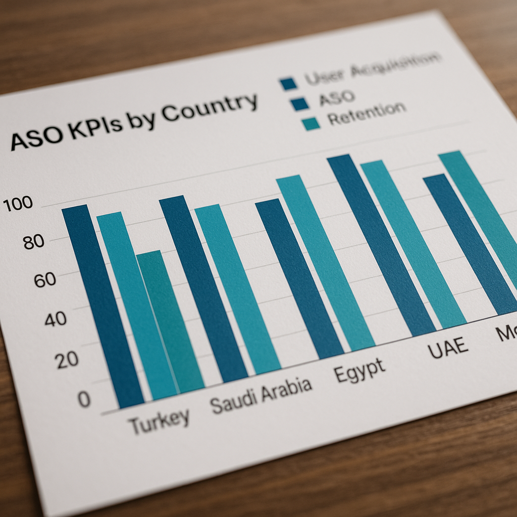 Bar chart showing ASO KPIs by country.