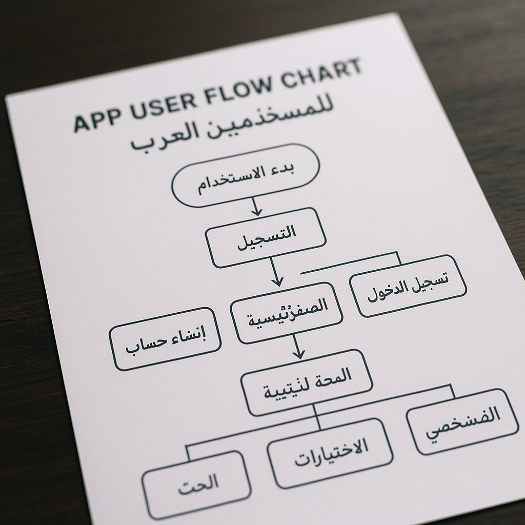 App user flow chart for Arabic audience.