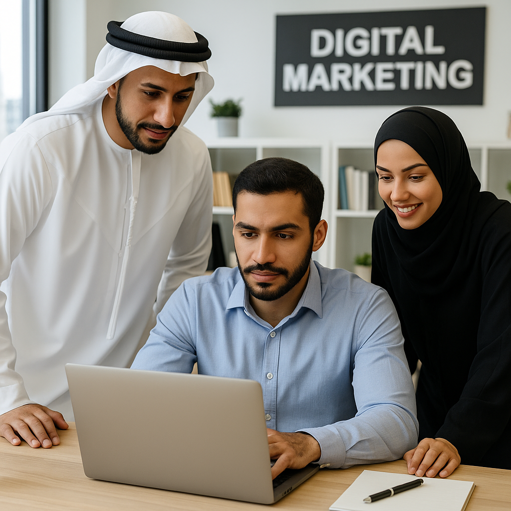 A digital marketing agency in Kuwait showcasing its team at work.